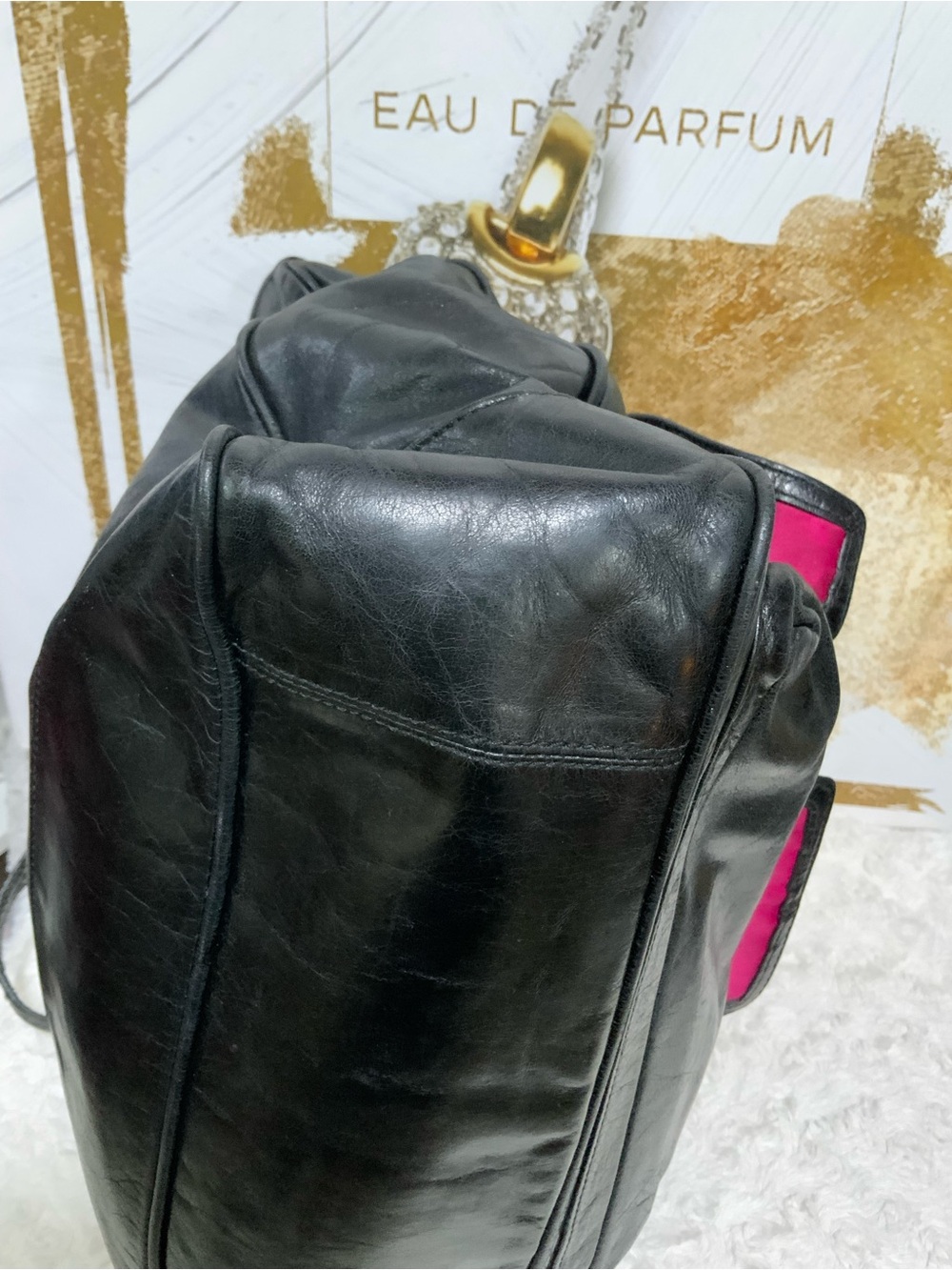 Coach Poppy Black Leather Tote with Gold Chain Handles - Picture 8 of 11